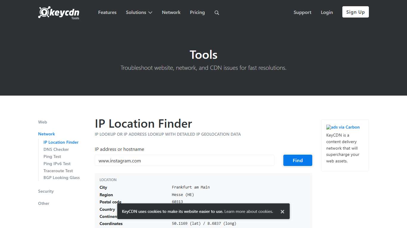IP Location Finder - IP Lookup With Detailed Geolocation Data | KeyCDN Tools